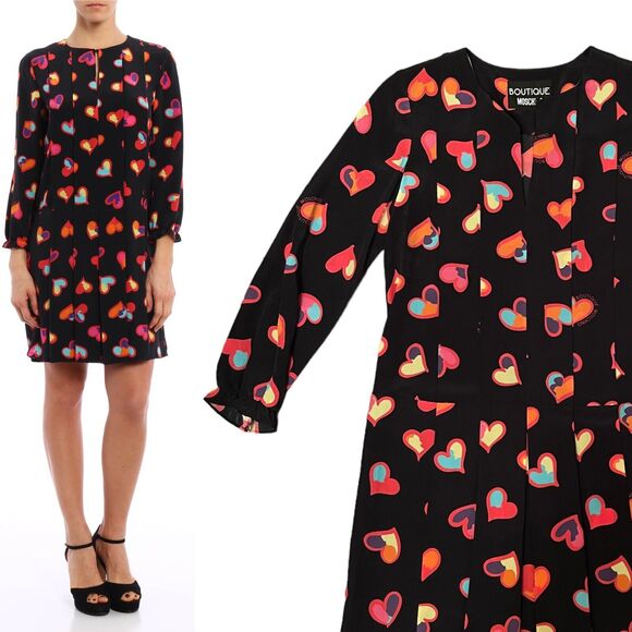 Moschino Dresses & Skirts - Moschino Boutique Silk Heart Print Black Dress US Size 4 Retail $800